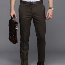 Raymond Men Checked Slim Fit Mid-Rise Formal Trousers-image-45