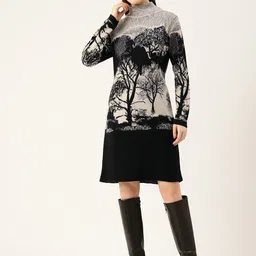 APSLEY Graphic Self Design High Neck A-Line Sweater Dress-picture-34