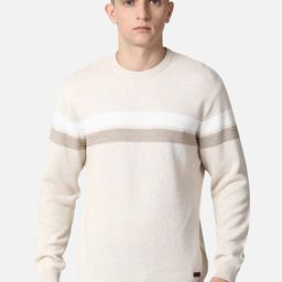 t-base Men Beige & White Striped Pullover Sweater-picture-31