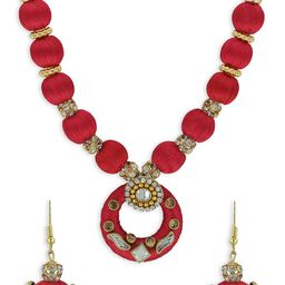 AKSHARA Girls Red & Gold-Toned Kundan Studded Handcrafted Beaded Jewellery Set-picture-32