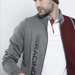 The Indian Garage Co Men Charcoal Colourblocked Sweatshirt-picture-39