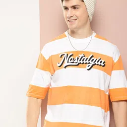 Harvard Pure Cotton Striped Drop-Shoulder Sleeves T-shirt-picture-11