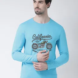 Friskers Men Turquoise Blue Printed Round Neck T-shirt-image-4