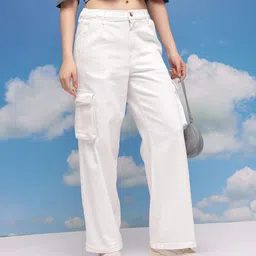 CORSICA Women Baggy Wide Leg Mid-Rise Stretchable Cargo Jeans-image-10