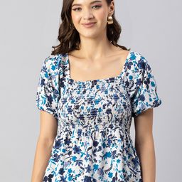 Moomaya Floral Printed Smocked Peplum Top-picture-9