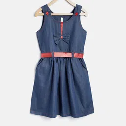 StyleStone Girls Navy Blue Solid Denim Fit & Flare Dress-image-71