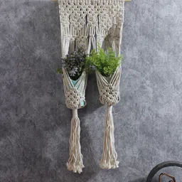 Aapno Rajasthan White Hand Knotted Hanging Wall Decor for 2 Planters-image-32