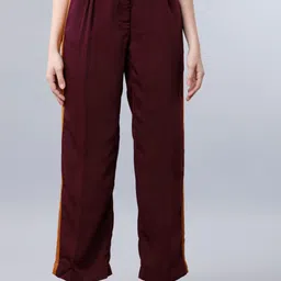 Tokyo Talkies Women Burgundy Loose Fit Solid Parallel Trousers With Side Stripe-picture-28