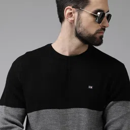 Arrow Men Black & Grey Colourblocked Pullover-picture-37