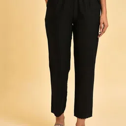 W Women Black Ethnic Motifs Printed Trousers-image-40