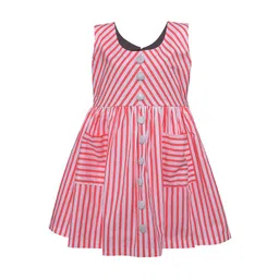 Wish Karo Girls Pink & White Striped Fit and Flare Dress-picture-27