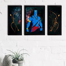 eCraftIndia Set of 3 Blue & Green Lord Ram Satin Matt Textured UV Art Paintings-picture-26