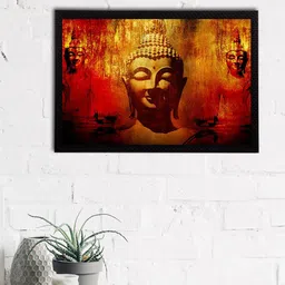 eCraftIndia Red & Yellow Meditating Lord Buddha Satin Matt Texture UV Art Painting-picture-12