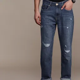 FORCE IX Men Slim Fit Mildly Distressed Light Fade Pure Cotton Jeans-picture-33