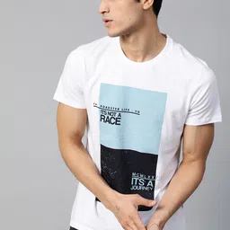 Roadster Men White  Blue Printed Round Neck Pure Cotton T-shirt-picture-38