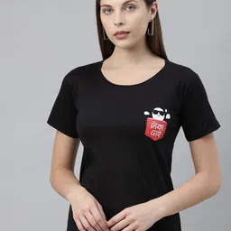 BRATMA Women Black Printed Round Neck T-shirt-image-77