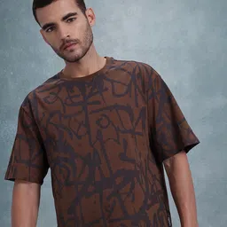 The Roadster Life Co. Abstract Printed Drop-Shoulder Sleeves Pure Cotton T-shirt-picture-40