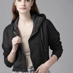 Roadster Women Black Solid Hooded Sweatshirt-image-34