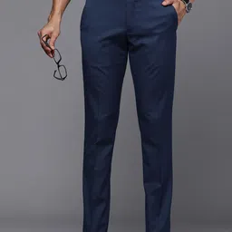 Louis Philippe Men Navy Blue Super Slim Fit Trousers-image-40