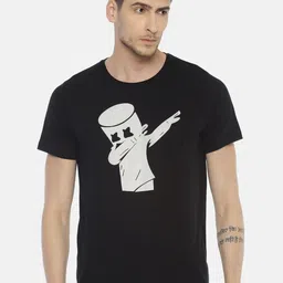 OBOW Men Black Printed Round Neck Pure Cotton T-shirt-picture-17