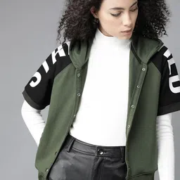 Roadster Women Olive Green Solid Hooded Sweatshirt-image-44