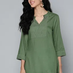 HERE&NOW Women Green Striped Kurti-picture-10