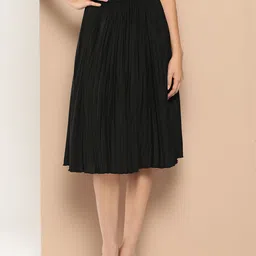 all about you her by invictus Black Gathered Detailed Accordion Pleated Flared Skirt image 1