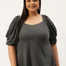 theRebelinme Plus Size Charcoal Grey Solid Panelled Top-picture-29