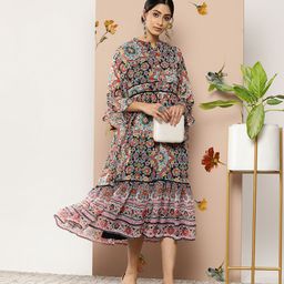 Juniper Women Multicoloured Chiffon Printed Tiered Dress-picture-41