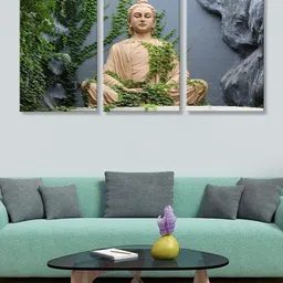 999Store Set of 3 Grey & Brown Lord Buddha Canvas Wall Art-image-87