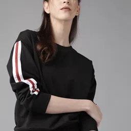 Roadster Women Black Solid Sweatshirt-image-71
