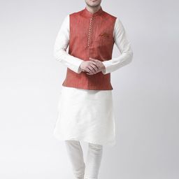 DEYANN Men White Solid Kurta with Churidar & Nehru Jacket-picture-42