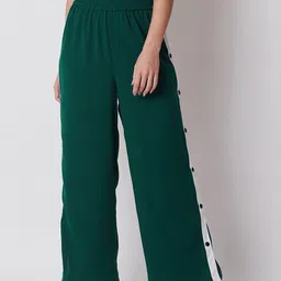 Nun Women Green & White Loose Fit Solid Parallel Trousers-picture-41