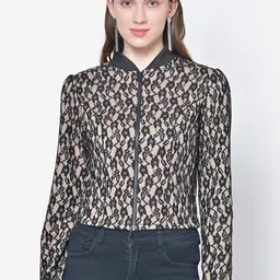 Martini Women Beige & Black Floral Lace Short Jacket-picture-11