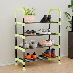 Kuber Industries Black & Green 4 Layer Stackable Multipurpose Shoe Storage Rack-picture-40