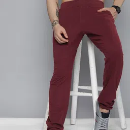 HERE&NOW Men Maroon Solid Knitted Track Pants-picture-28