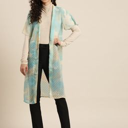 Qurvii Women Turquoise Blue & Beige Longline Shrug-picture-45