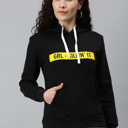 Campus Sutra Women Black Printed Hooded Sweatshirt-picture-39
