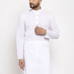 Jompers Men White Solid Straight Kurta-picture-2