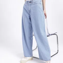 glitchez Women Modern Street Frayed Detail Baggy Fit Jeans-image-84