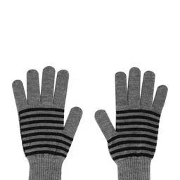 Roadster Men Grey & Black Striped Winter Hand Gloves-image-20