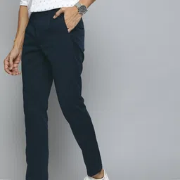 Mast & Harbour Men Navy Blue Smart Regular Fit Solid Chinos-picture-12