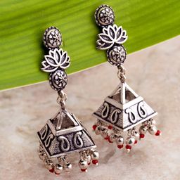 Voylla Oxidised Silver-Plated Handcrafted Dome Shaped jhumkas-picture-20