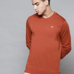 Alcis Men Rust Orange Solid Round Neck Sweatshirt-picture-32