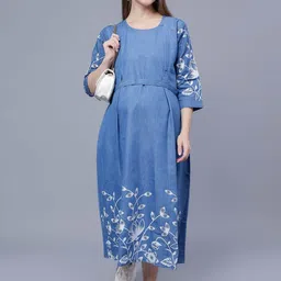 NIGHTSPREE Print Denim Maternity Fit & Flare Dress-picture-40