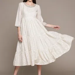 Ritu Kumar Embroidered Tiered A-Line Midi Ethnic Dress image 1