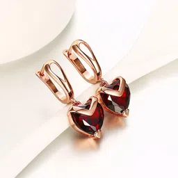 Yellow Chimes Woman Red Heart Shaped Crystal Drop Earrings-image-61