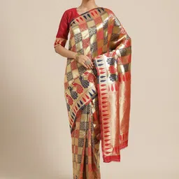 Saree mall Red & Navy Blue Woven Design Banarasi Saree-image-53