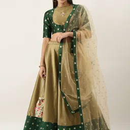 Ethnovog Green  Beige Embellished Zardozi Made to Measure Lehenga  Blouse With Dupatta-image-86