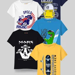 KUCHIPOO Boys Multicoloured Pack of 5 Printed T-shirt-picture-24